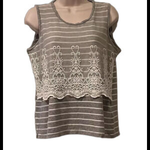 J Crew Striped Tank Top Womens S White/Gray Lace Lagenlook Nautical Beachy Y2K